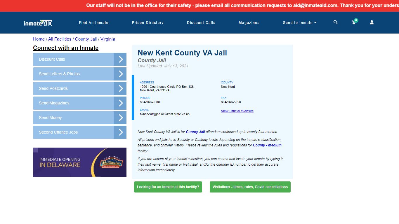 New Kent County VA Jail - Inmate Locator - New Kent, VA