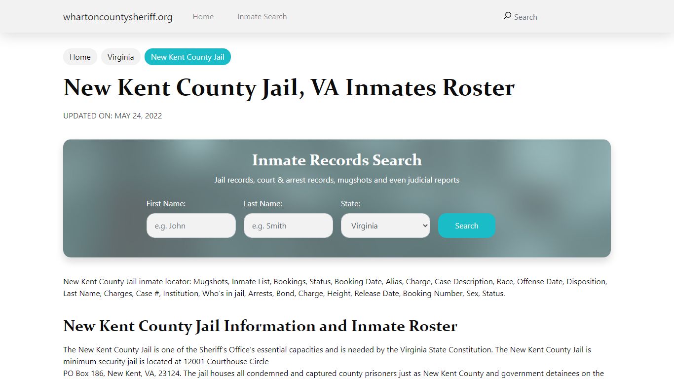 New Kent County Jail, VA Jail Roster, Name Search